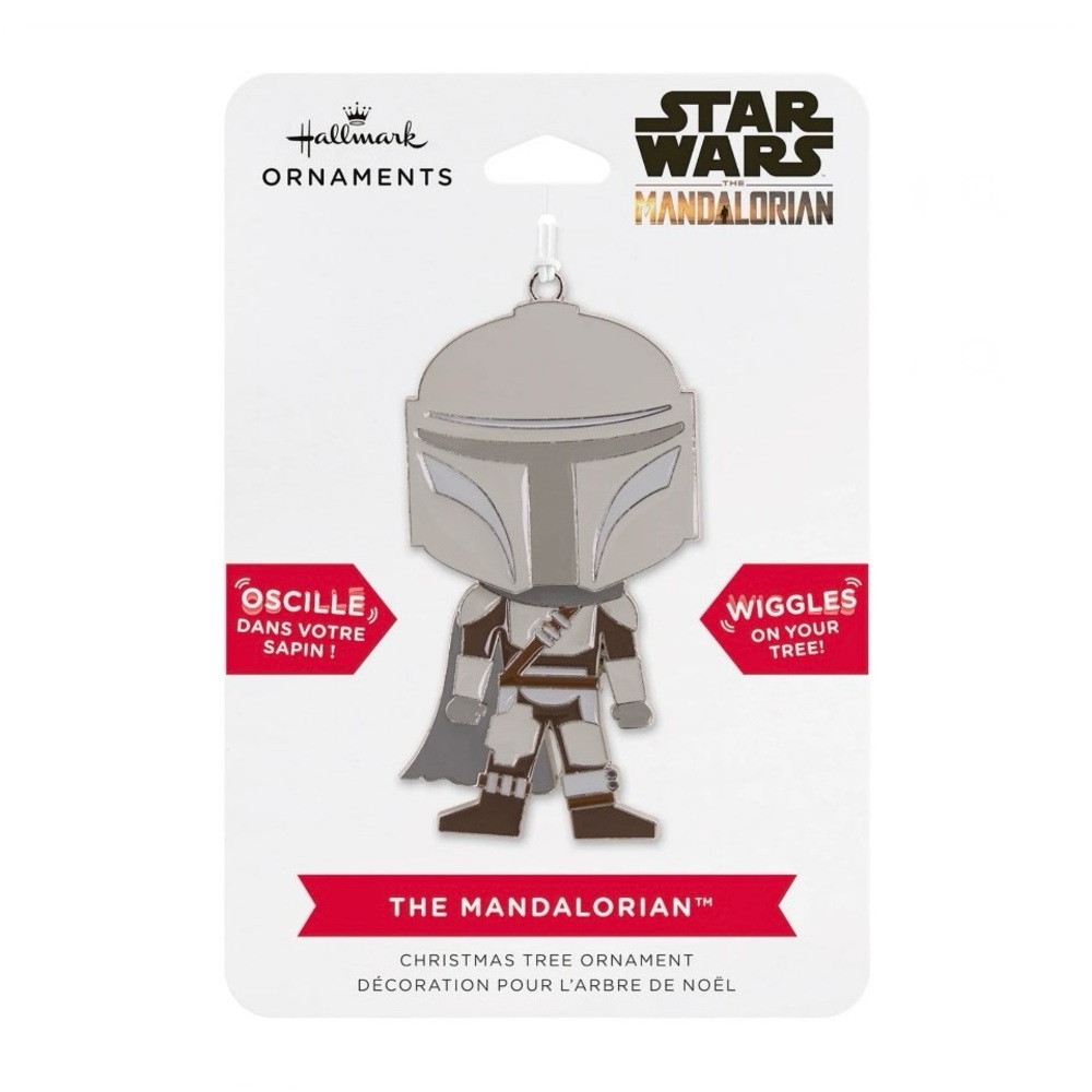 Hallmark Mandalorian Moving Metal Ornament in Gray and Silver. STAR WARS New